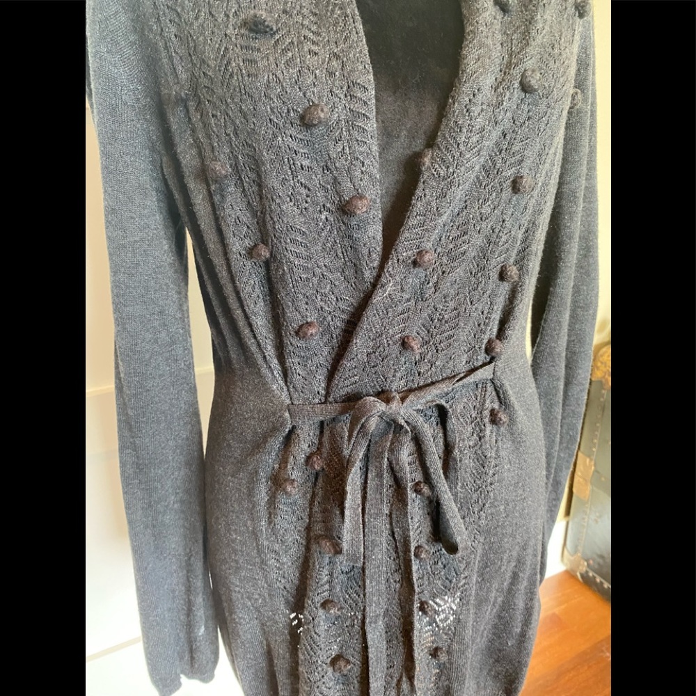 Anthropologie EUC Knitted & Knotted Cardigan Sweater in Charcoal Grey Size Large